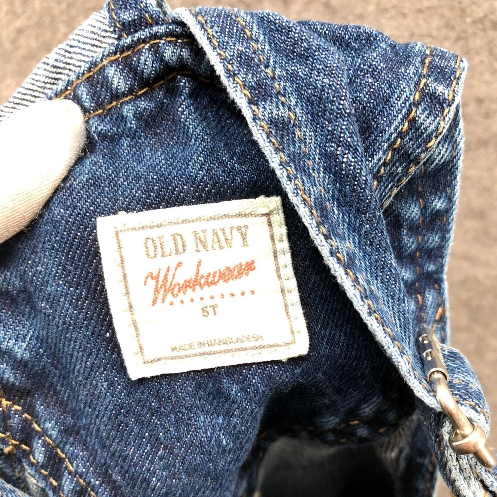 Old Navy Workwear Carpenter Bib Overalls Boys 5T Blue Cotton Dark Wash